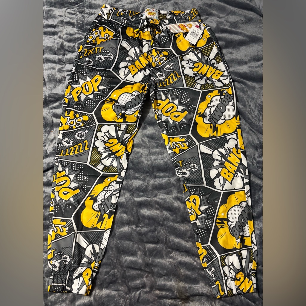 Comic Print Men's Jogger Pants - Black And Yellow